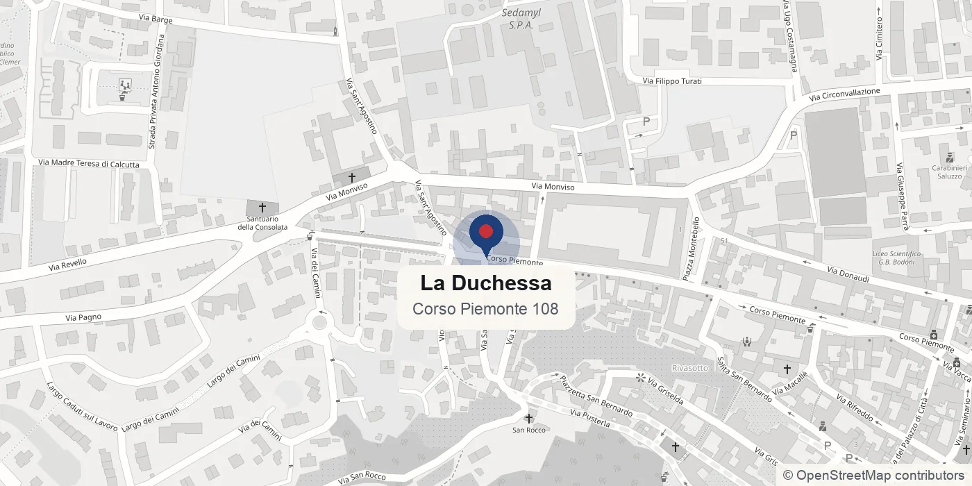 Mappa di Saluzzo con la posizione della pizzeria La Duchessa in Corso Piemonte 108